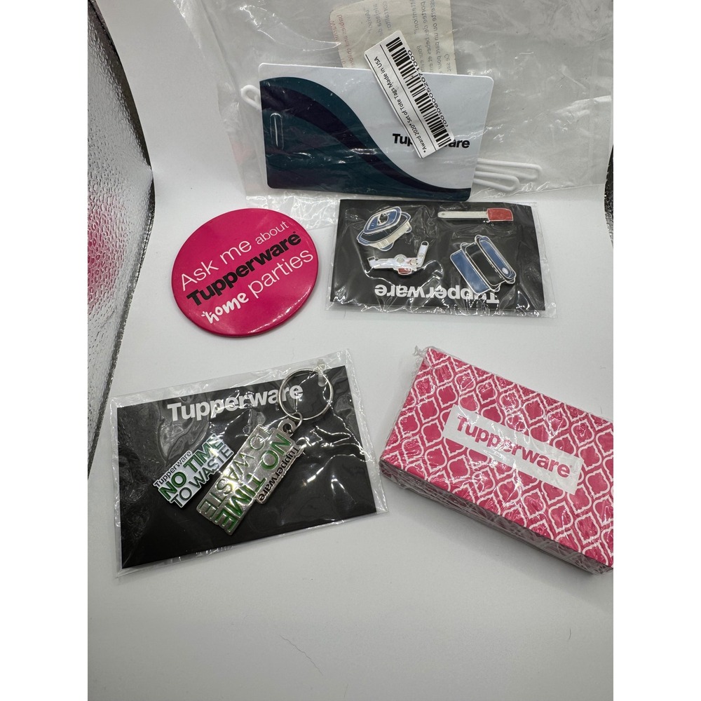 Tupperware Consultant Bundle Pins Keychain Notepad Button‎ Tote Tags Promo Set